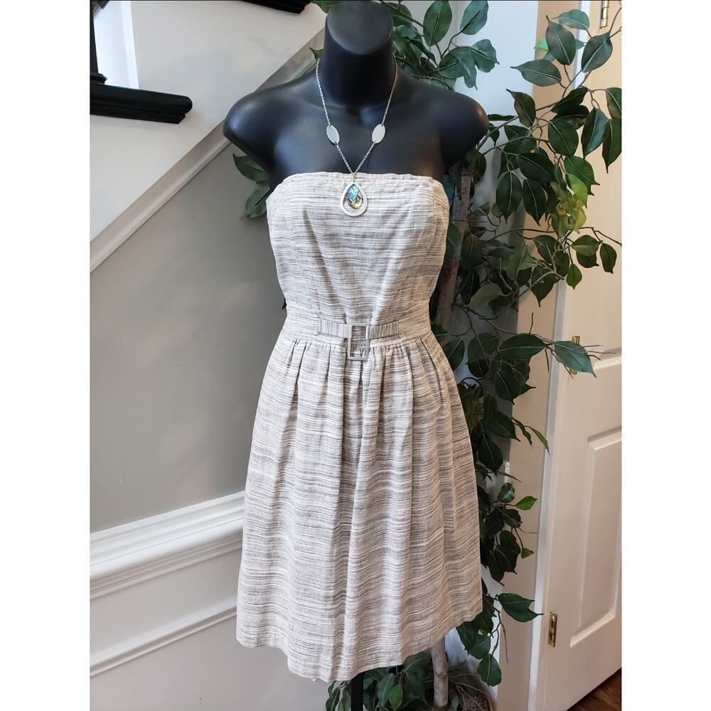 Banana Republic A Line Dress Women's 0 Gray Striped Off The Shoulder Back Zip